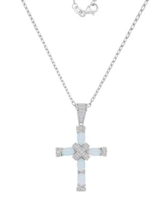 Silver-Plated Opal Crystal Cross Necklace