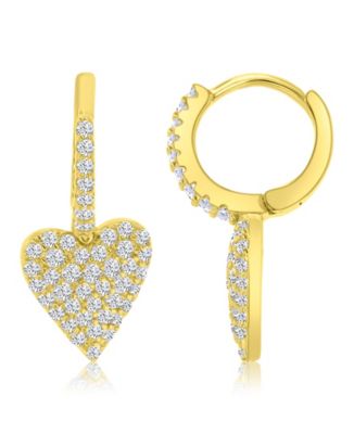 14k Gold-Plated Pave Heart Huggie Earrings