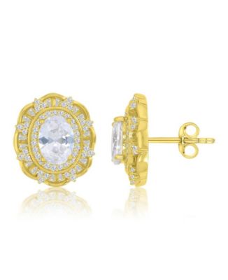 14k Gold-Plated Classic Oval Halo Earrings