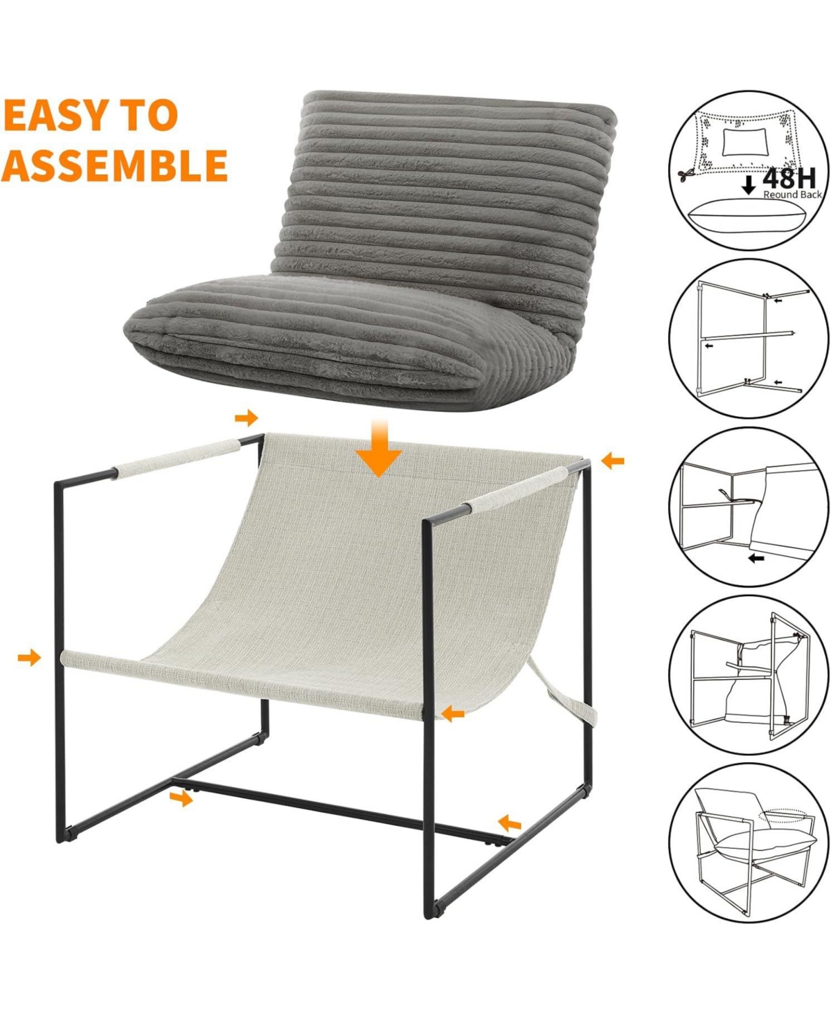gaomon Modern Accent Chairs Set of 2, Corduroy Sling Armchairs with Metal Frame