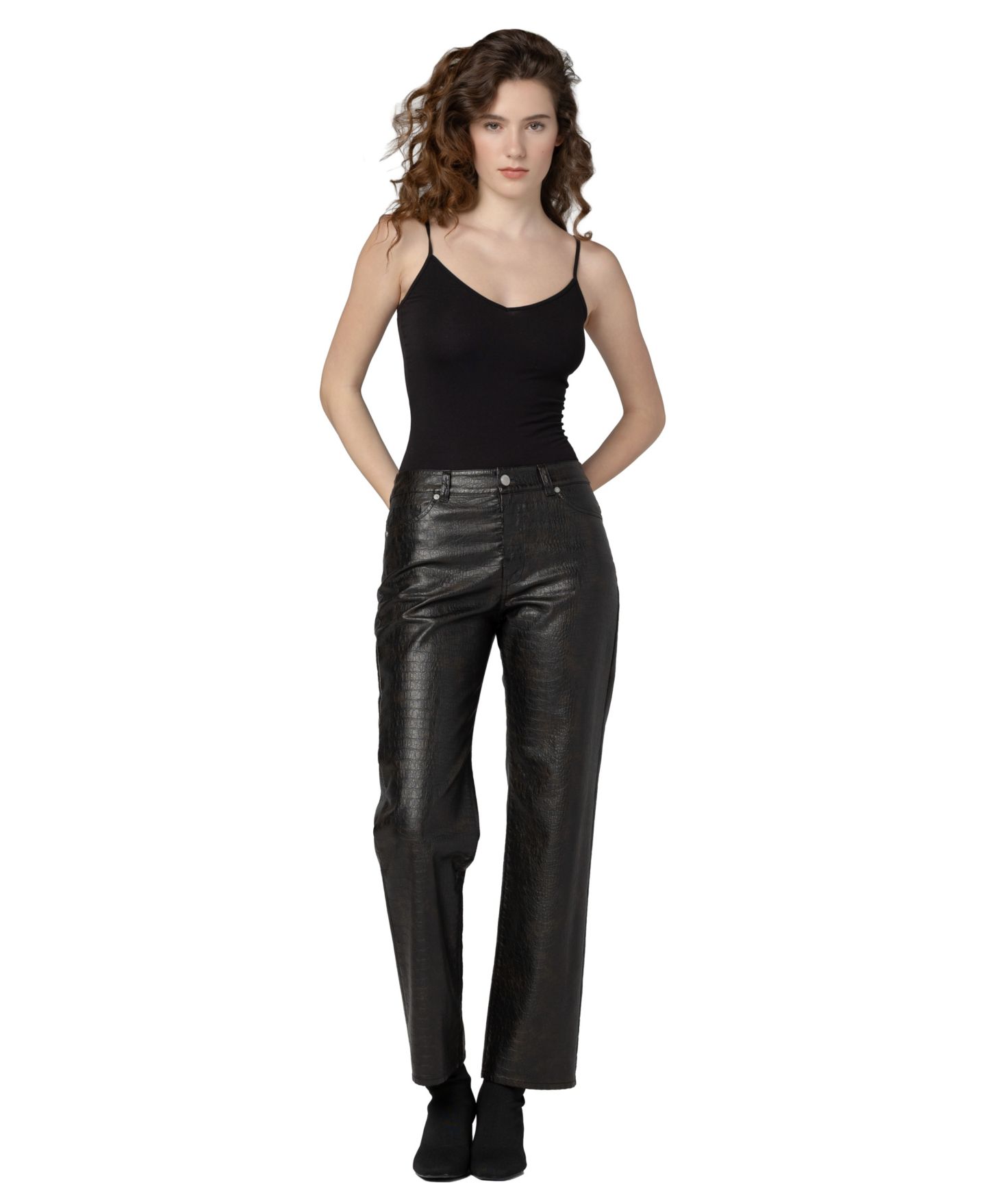 Женские брюки Blank NYC Crocodile Tears Crocodile-Embossed Mid-Rise Straight-Leg — фото 2