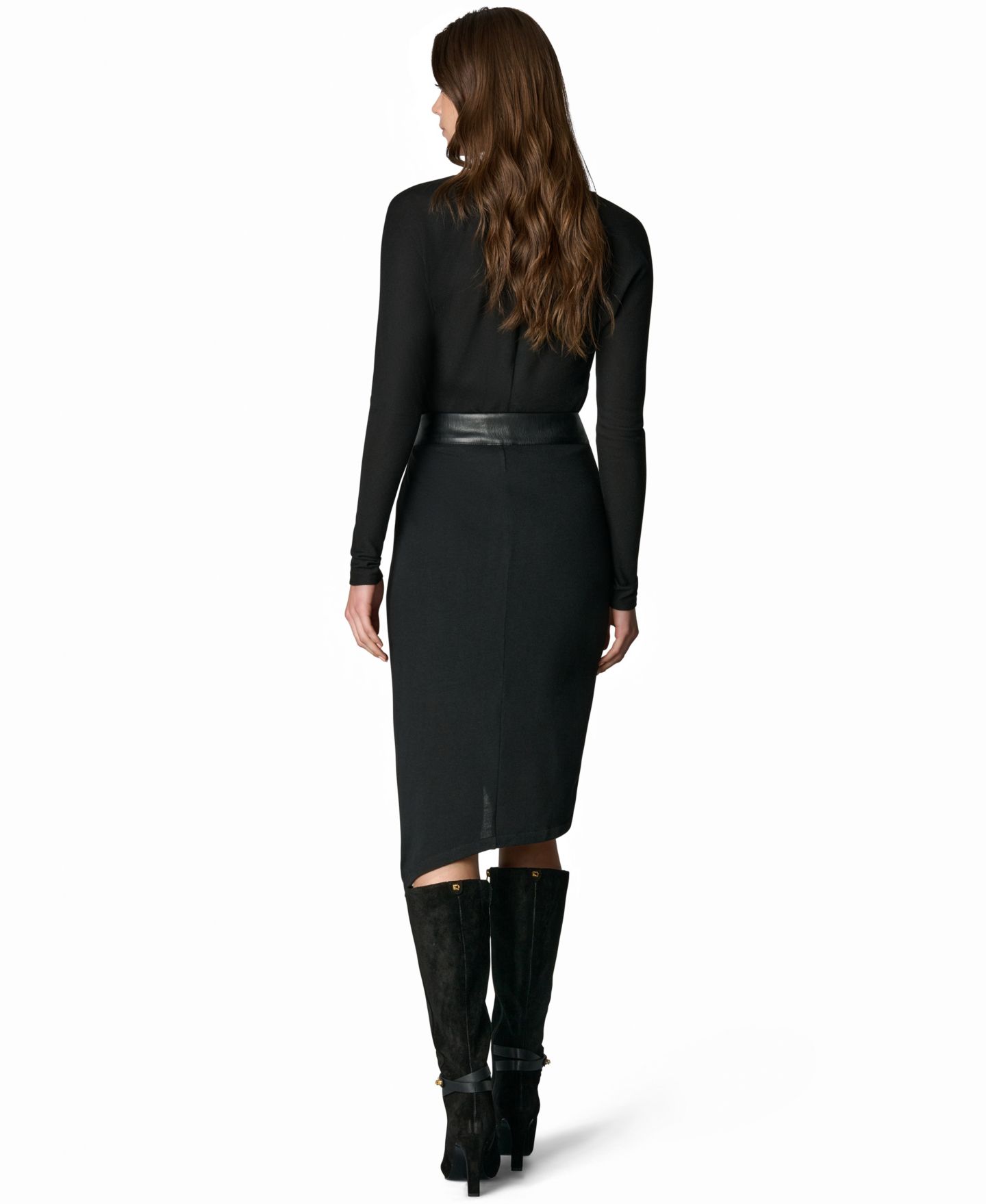 Женская юбка Donna Karan New York Wrap High-Waisted Mixed-Media Midi, цвет: Чёрный — фото 4