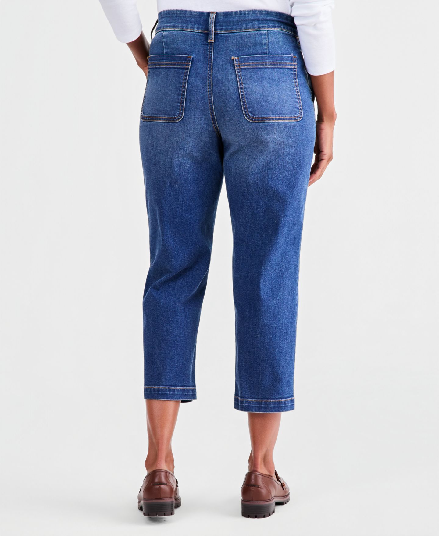 Женские джинсы Style & Co Petite High-Rise Straight-Leg Pull-On, цвет: Глубокий чёрный — фото 7
