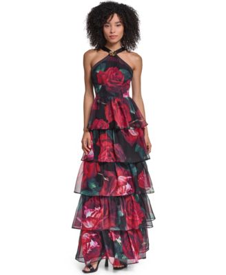 Women's Halter-Tiered-Floral Dress