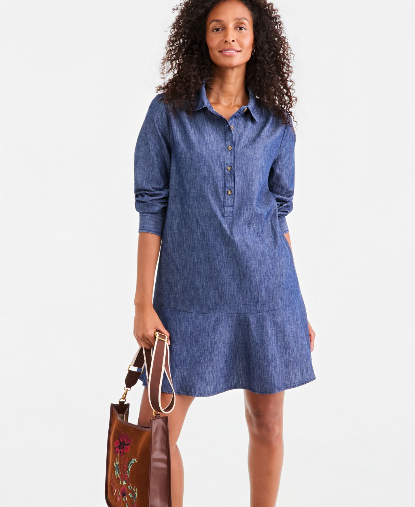 Женское платье Style & Co Long-Sleeve Peplum Cotton Shirt Dress, цвет: Варёный — фото 3