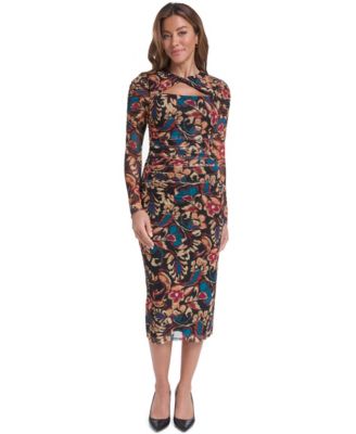 Women's Mesh Puff Long Sleeve Scoop Neck Dress