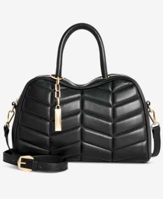 Faux Leather Quilted Satchel with Adjustable Strap