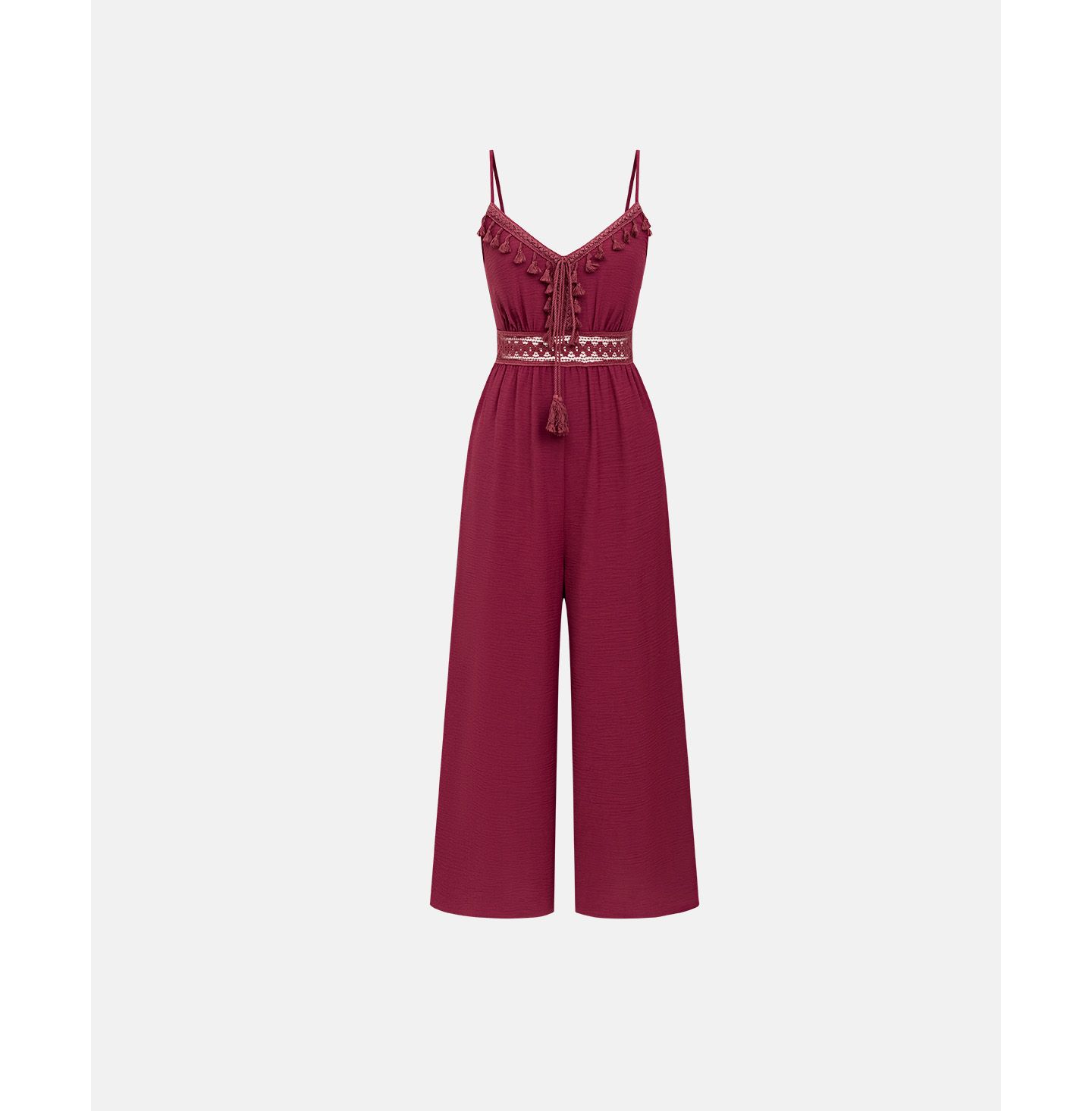 Женский комбинезон Cupshe After Party V-Neck Sleeveless Crochet-Lace Jumpsuit, цвет: Тёмный красный — фото 4