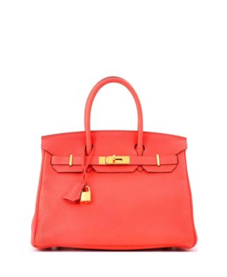 Pre-Owned Hermes Birkin 30 Handbag Red Clemence with Gold Hardware