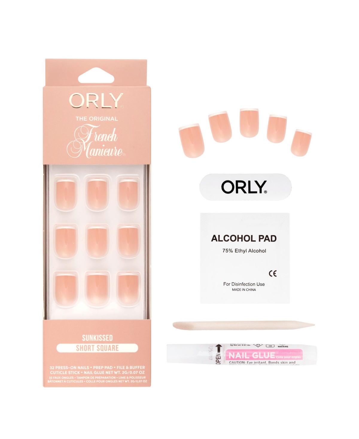 Orly Sunkissed French Manicure Short Square Press-On Nail Set, 0.07 oz.