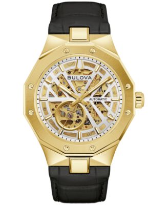 Men's Automatic Prestige Black Leather Strap Watch 42mm