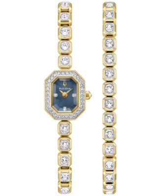 Women's Box Set Crystal Gold-Tone Stainless Steel Bracelet Watch 15mm