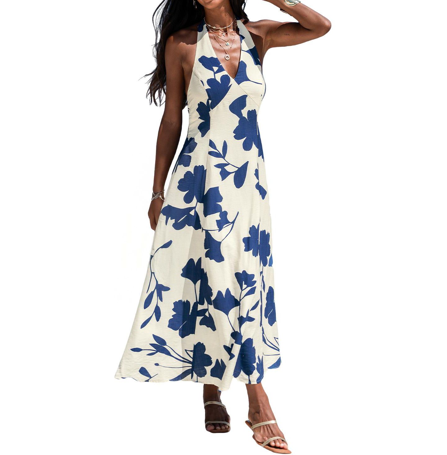 Женское платье Cupshe Just the Beginning Floral Halter Maxi, цвет: Средний синий — фото 2