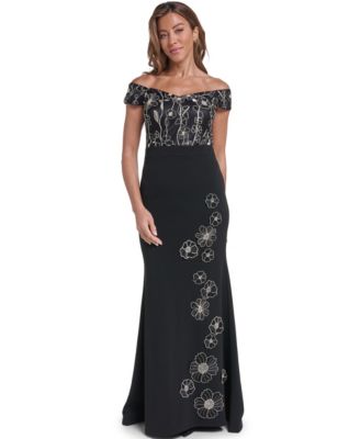 Women's Off-the-Shoulder Floral Combo-Skirt Gown