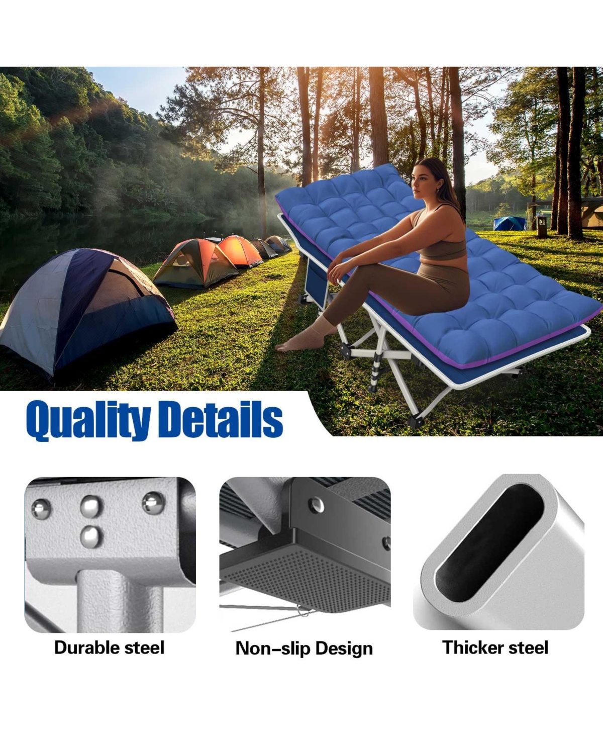 Aofar Camping Folding Bed Thick Pad Oxford Carry Bag Outdoor