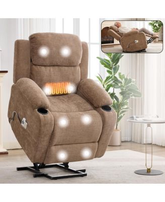 Chenille Power Lift Recliner Chair, 350 LBS Capacity, 8 Point Massage, Heating