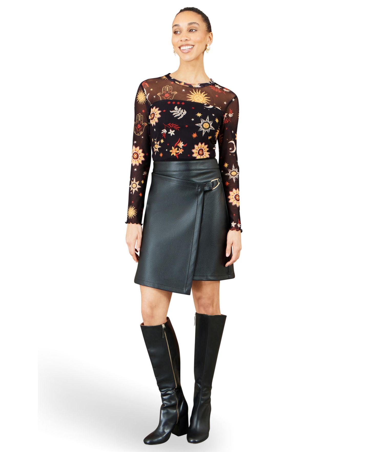 Женский топ Yumi Cosmic Mesh Long-Sleeve Sheer, цвет: Чёрный — фото 2