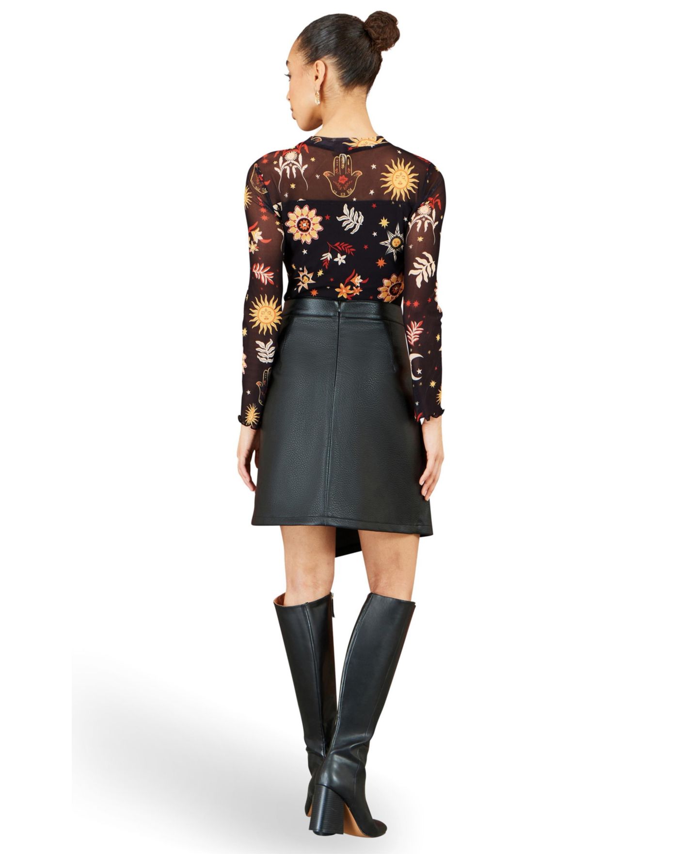 Женский топ Yumi Cosmic Mesh Long-Sleeve Sheer, цвет: Чёрный — фото 3