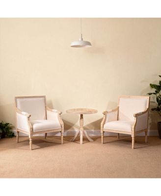 French Accent Chair, Wood Frame, Linen Upholstery, Distressed Finish