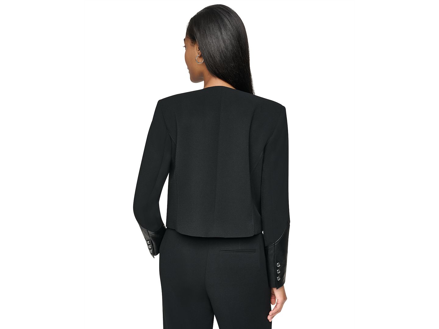 Женская куртка DKNY Cropped Collarless Long-Sleeve Jacket, цвет: Чёрный — фото 7