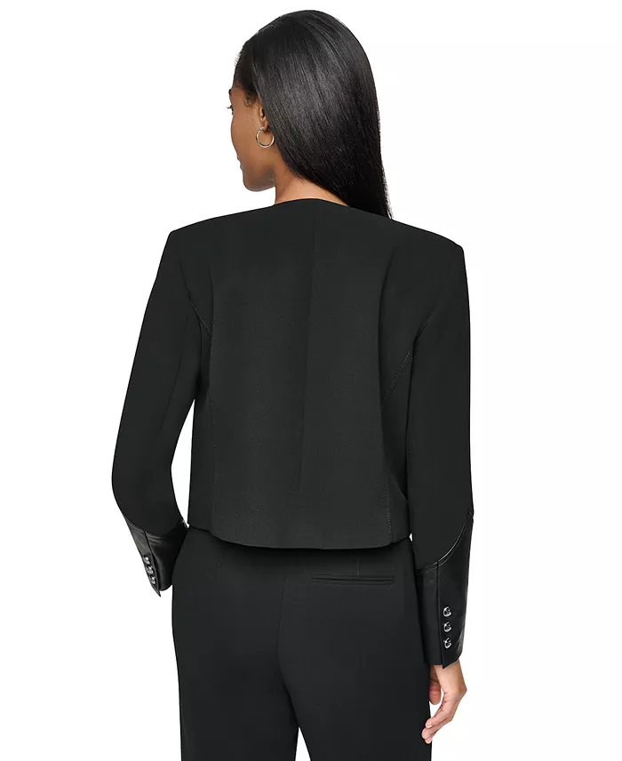 Women's Cropped Collarless Long-Sleeve Jacket - thumbnail 7