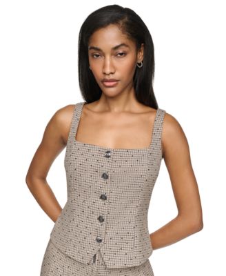 Women's Embellished Houndstooth Square Neck Vest