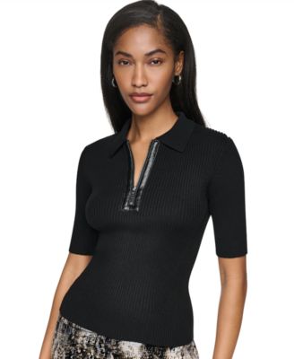Women's Quarter-Zip Polo Short-Sleeve Sweater