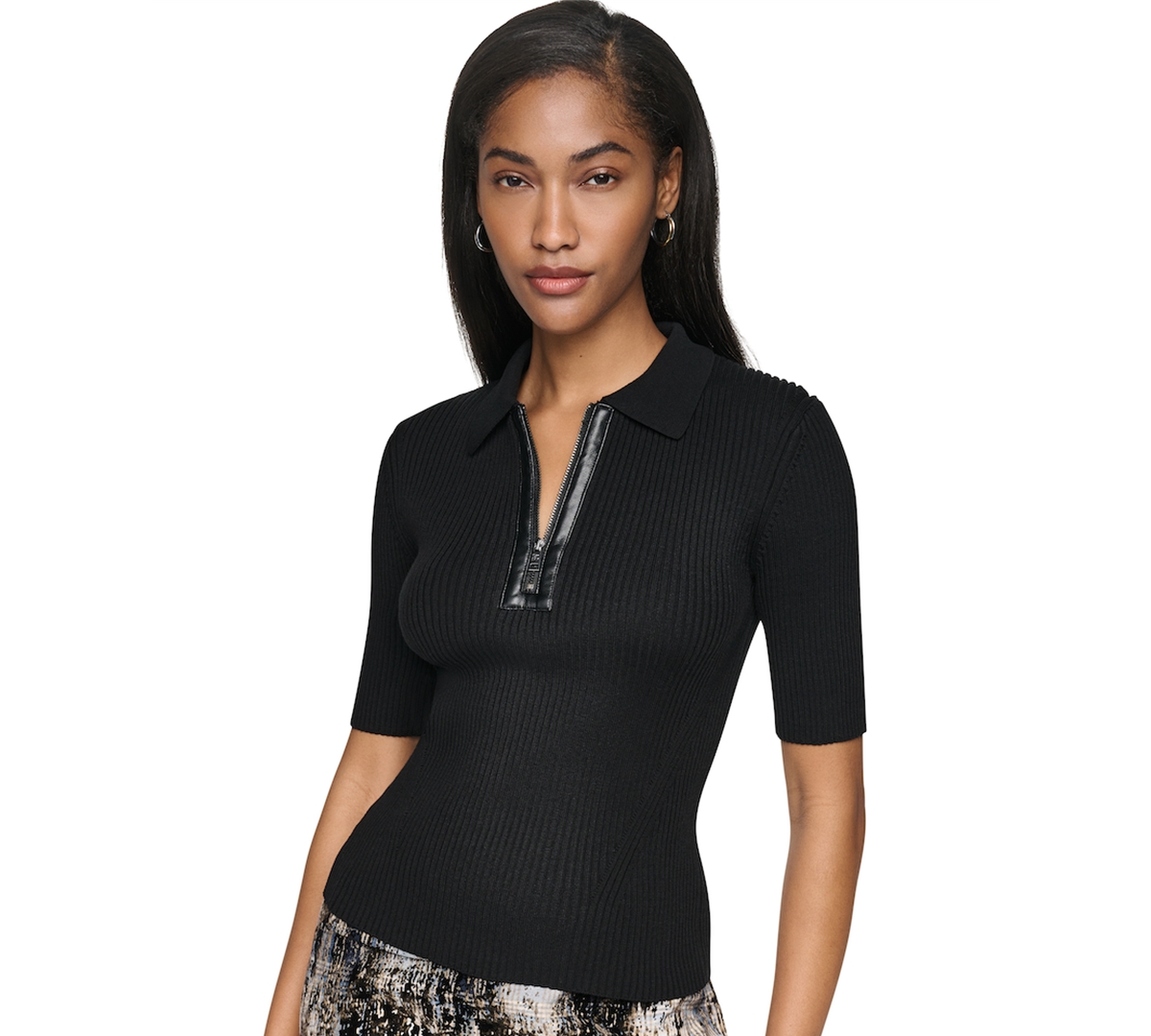 Dkny Women's Collared Quarter-Zip Short-Sleeve Sweater