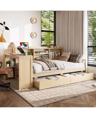 Twin Corner Daybed With Storage, Desk, Charging, Bookcase