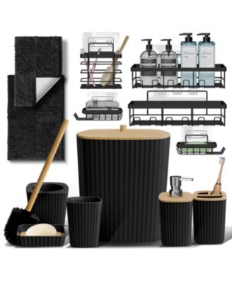 Modern Complete Bathroom D&eacute;cor and Accessory Set with Bath Rugs and Shower Caddy Set