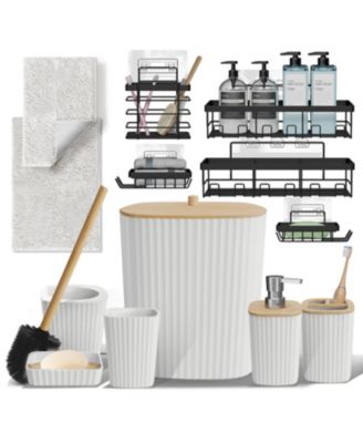 Modern Complete Bathroom Decor and Accessory Set with Bath Rugs and Shower Caddy Set