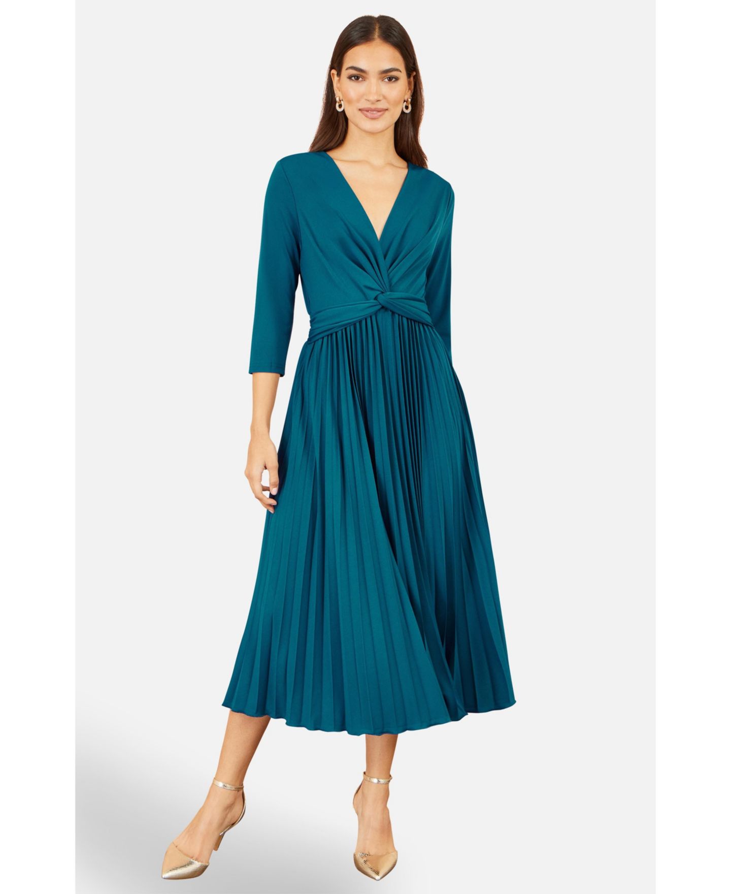 Женское платье Yumi Stretch Wrap Pleated Midi, цвет: Бирюзовый — фото 4