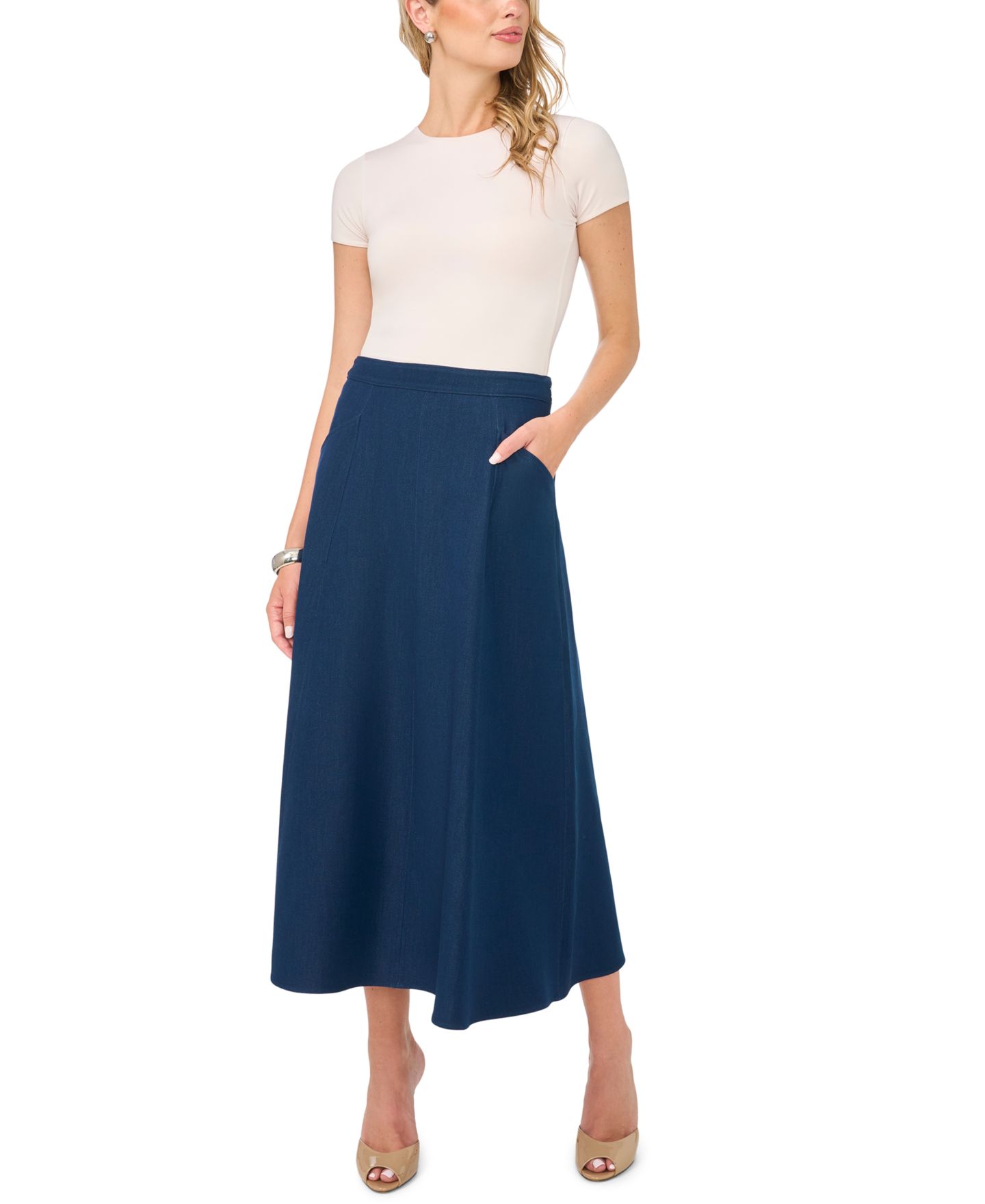 Женская юбка Vince Camuto High-Waisted A-Line Midi Denim Skirt, цвет: Индиго — фото 2