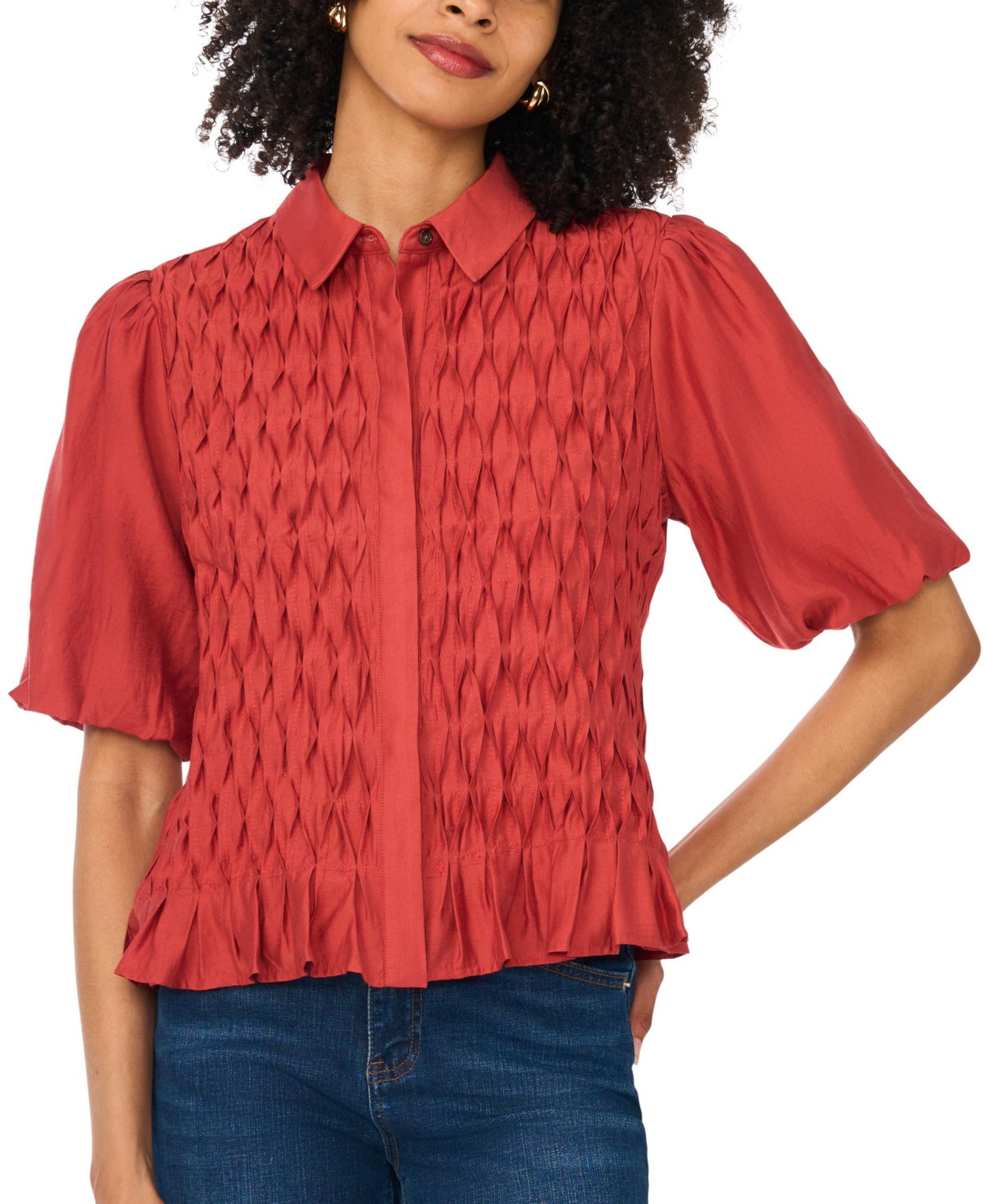 Женская блузка Vince Camuto Button-Front Bubble-Sleeve Blouse, цвет: Fireside — фото 6