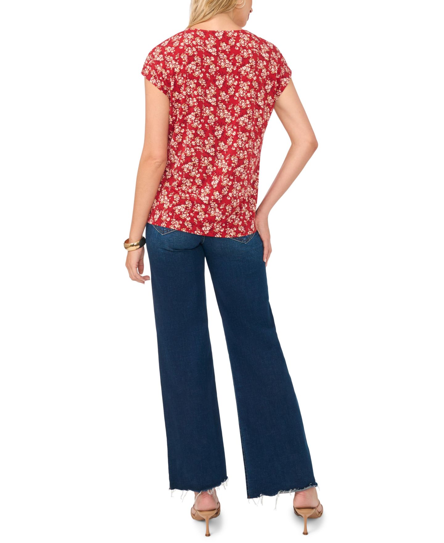 Женская футболка Vince Camuto Floral V-Neck Short-Sleeve T-Shirt, цвет: Красный — фото 6