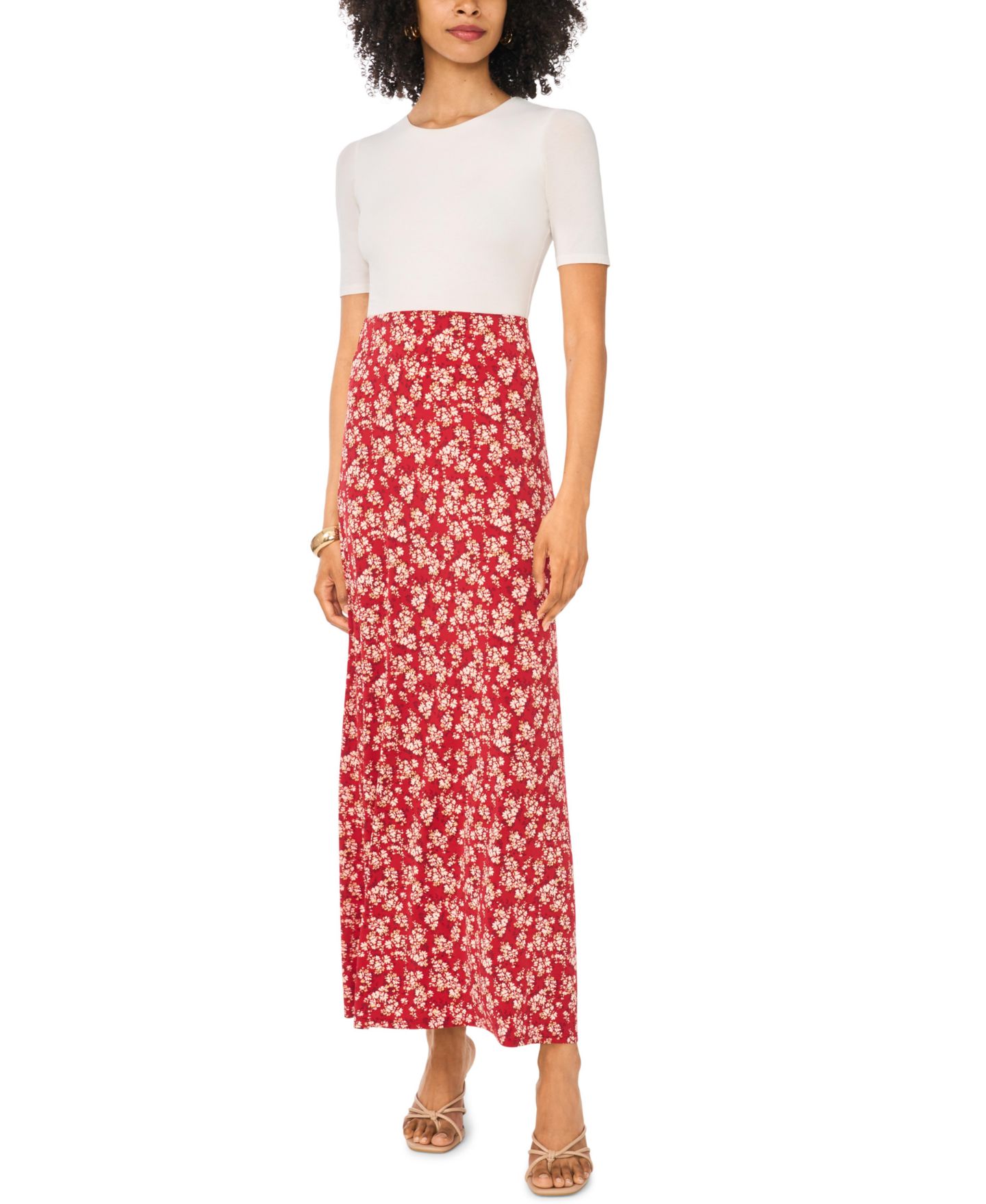 Женская юбка Vince Camuto High-Waisted Floral Maxi A-Line, цвет: Красный — фото 2