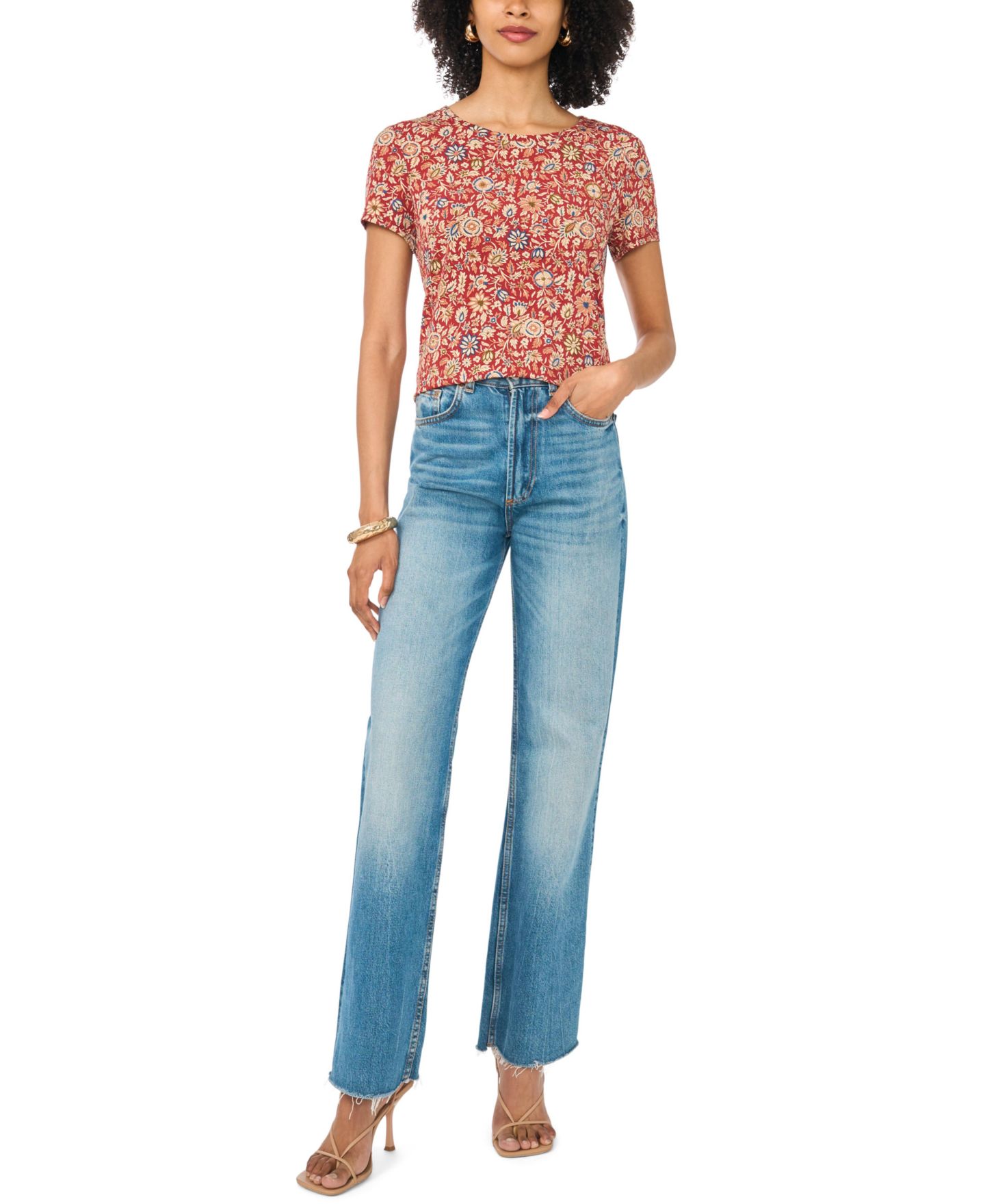 Женская футболка Vince Camuto Keyhole Back Floral Crewneck, цвет: Красный — фото 2