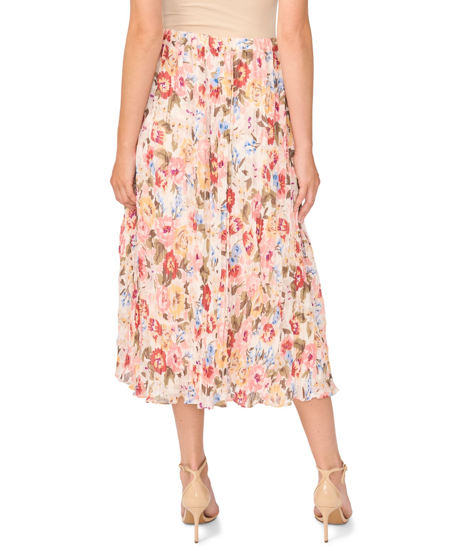 Женская юбка Vince Camuto Circular Floral Pleated A-Line Midi, цвет: Песочный — фото 4