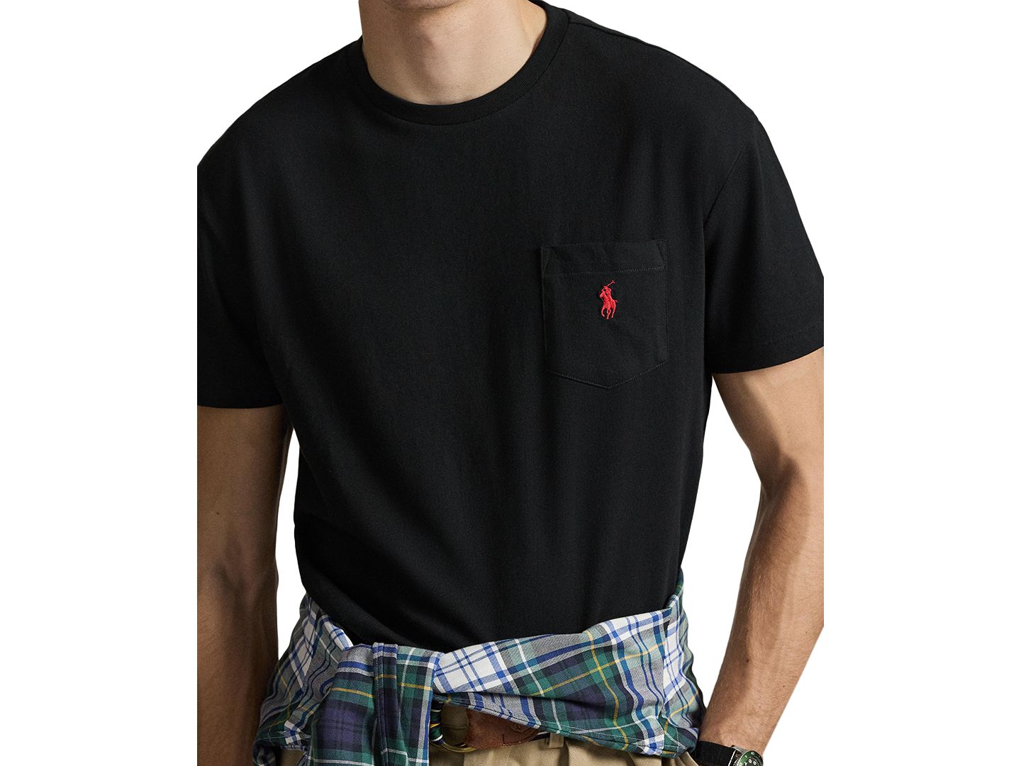 Мужская футболка Polo Ralph Lauren Classic-Fit Crewneck Pocket, цвет: Чёрный — фото 3