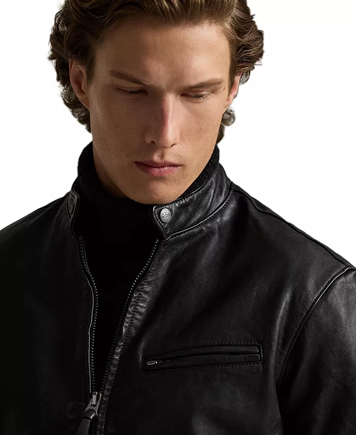 Men's Caf&eacute; Racer Leather Jacket - thumbnail 3