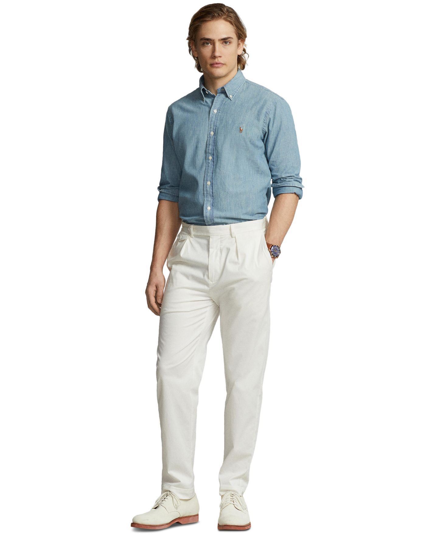 Мужская рубашка Polo Ralph Lauren Long Sleeve Classic-Fit Chambray, цвет: Шамбре — фото 2