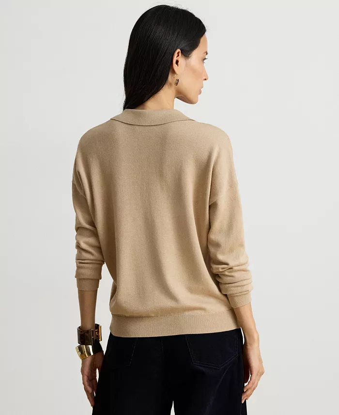Women's Long Sleeve Polo Ribbed Sweater - thumbnail 5