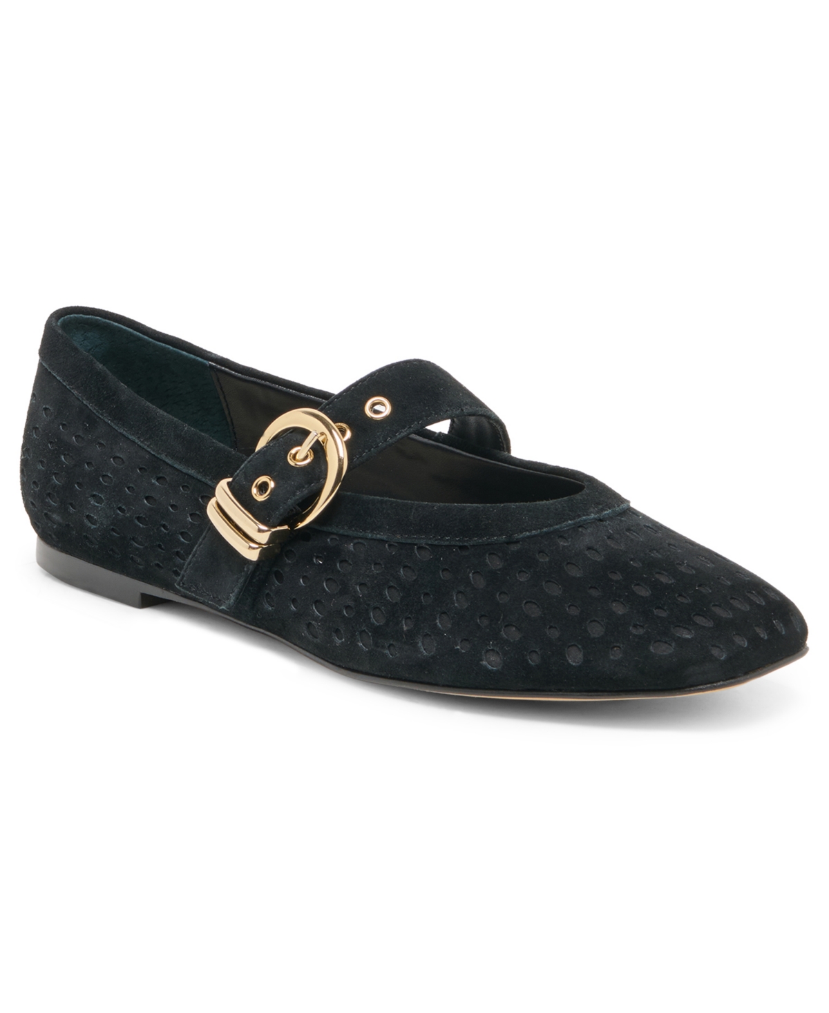 Dolce Vita Women's Mikela Perforated Mary Jane Flats - Onyx Perforated Suede