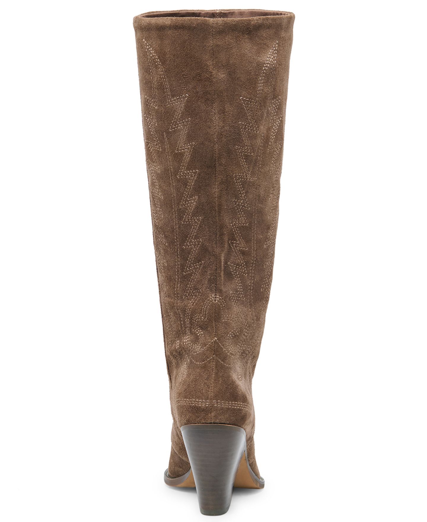 Женские ботинки Dolce Vita Janaya Embroidered Contrast Stitch Block Heel Tall Western, цвет: Шоколадный замшевый — фото 3