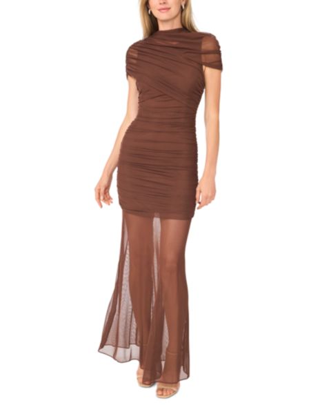 Женское платье Parker Asymmetric-Ruched Cape-Sleeve Maxi, цвет: Pinecone