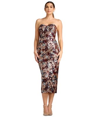 Women's Sequin Floral Sweetheart Midi Dress