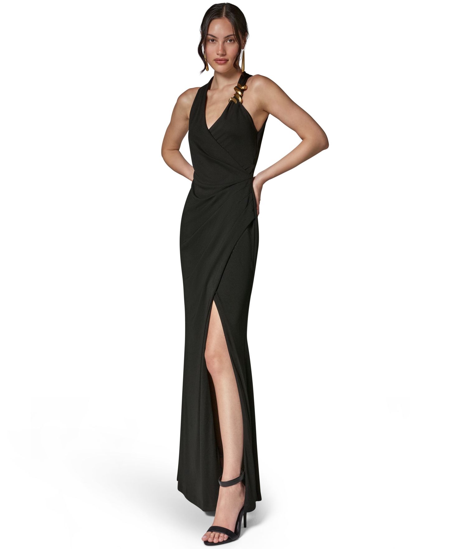 Женское платье Donna Karan New York Halter-Neck Draped Maxi Dress, Wedding Guest, Side Slit, цвет: Чёрный — фото 2
