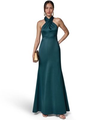 Women's Mikado Cross-Front Halter Gown