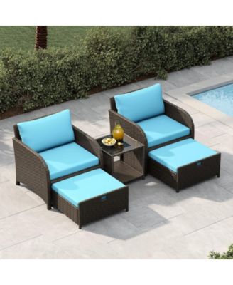 Patio Furniture Set PE Rattan Wicker Outdoor Seating Set with Ottomans and Glass Tabletop All Weather Conversation Furniture for Garden