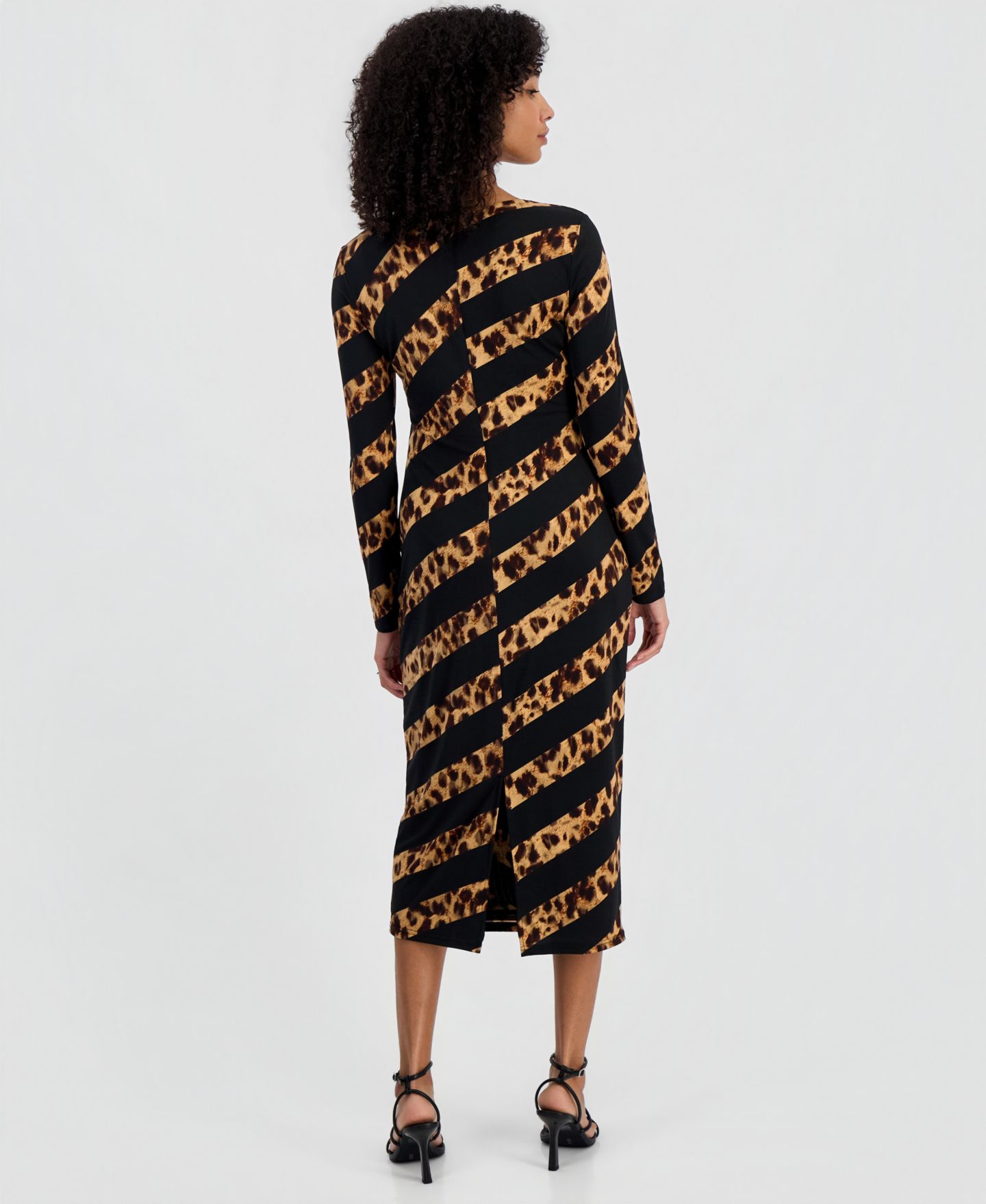 Женское платье Sam Edelman Leopard-Print Long-Sleeve Midi, цвет: Леопардовый — фото 5